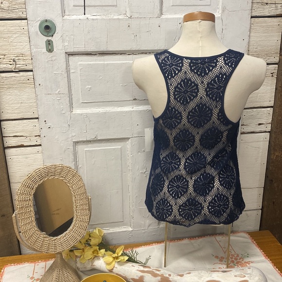 Navy Blue Lace Racerback Tank Top NEW with Tags - Picture 2 of 4